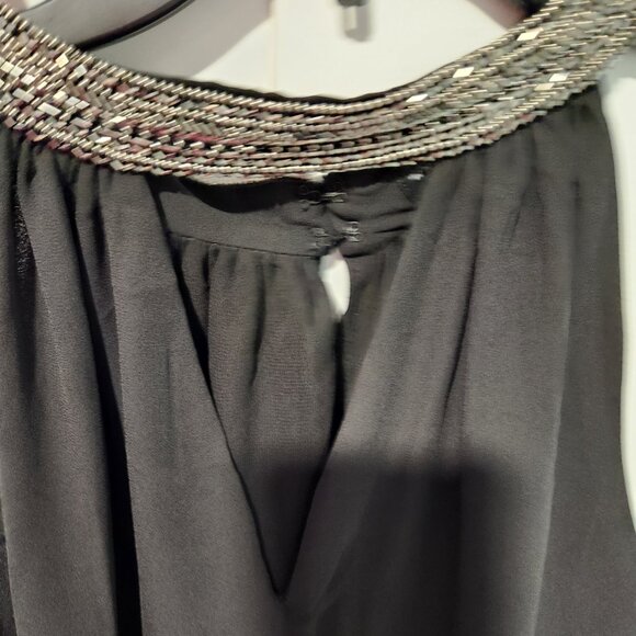 White House Black Market Sleeveless Halter Top with Beaded Collar- Large - Picture 4 of 8